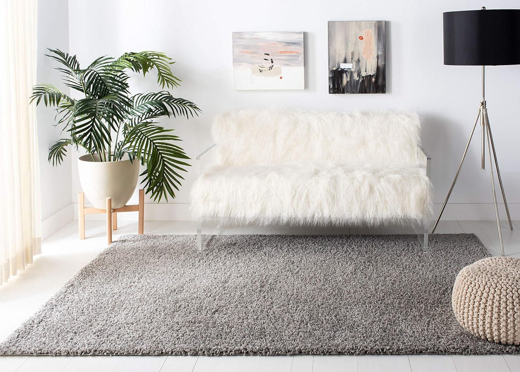 Primo Shag Collection Area Rug - 5'3" x 7'6", Light Grey, Solid Design, Non-Shedding & Easy Care, 1.2-inch Thick
