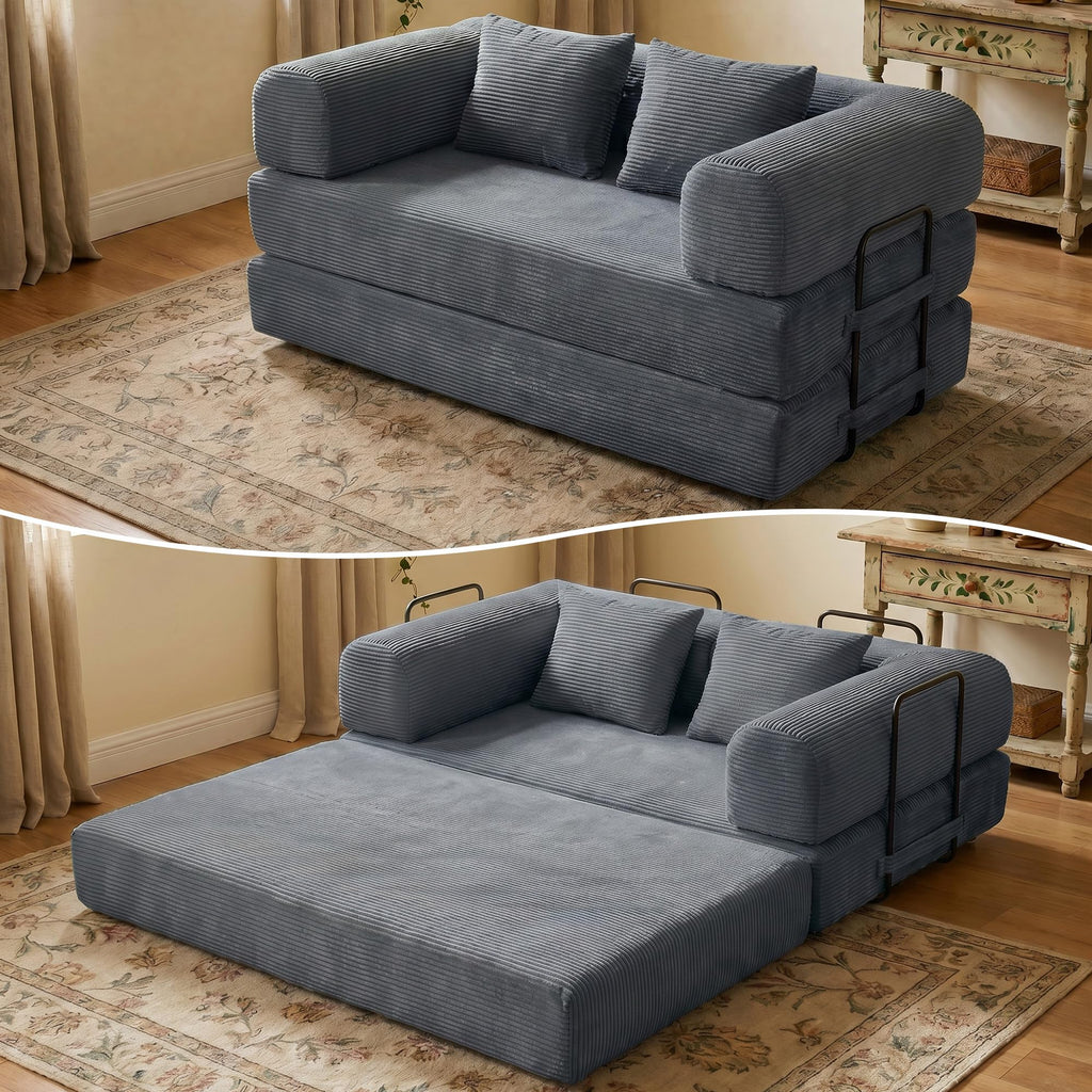 59" Convertible Floor Sofa Bed, Boneless Couches, Grey