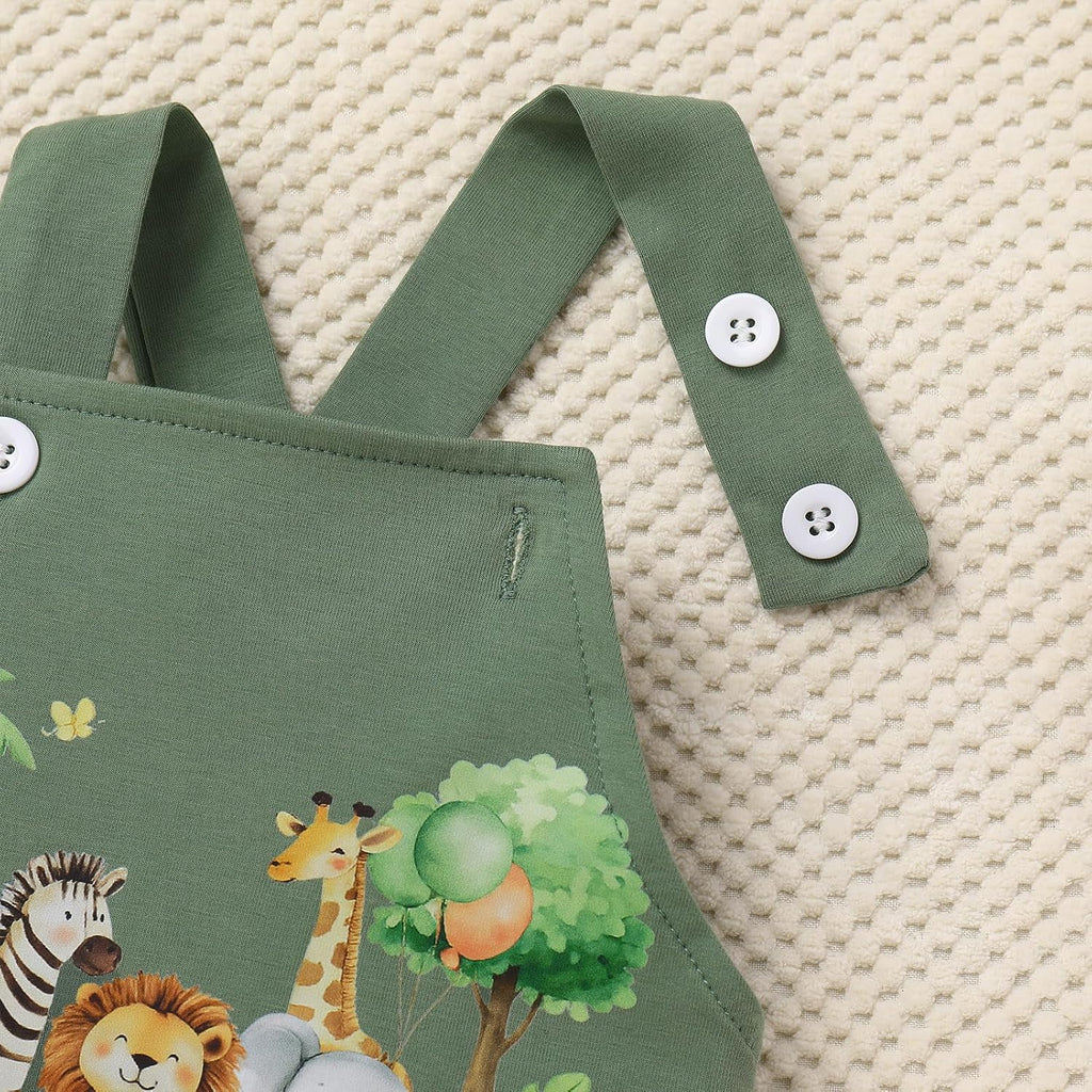 Baby Boy Jungle Safari Outfit, Baby Boys Tee + Shortall Set with Hat