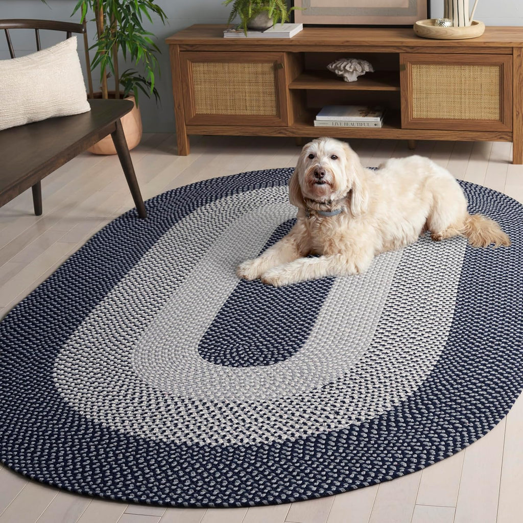 Braided Oval Rug 5x8, Grey & Blue BRA822F