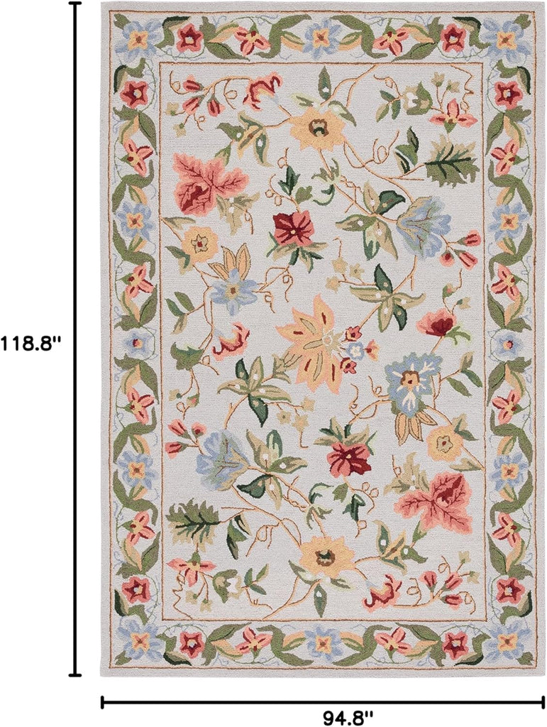 Area Rug 8x10 - Chelsea - Large - Grey, Hand-Hooked French Country Floral Wool