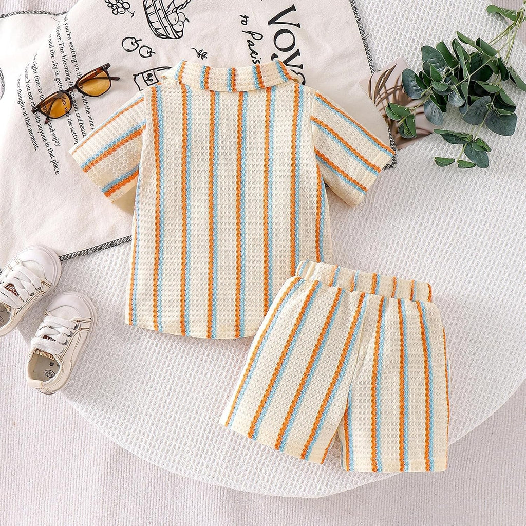 Baby Boy Clothes Toddler Summer Outfits Short Sleeve Striped Button-down T-Shirt Shorts with Pocket