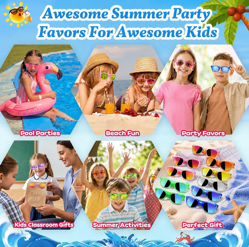 Kids Sunglasses Bulk - Party Favors for Boys Girls Ages 3-8, Neon Colors with UV 400 Protection