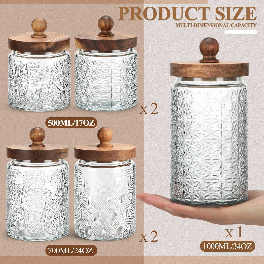 5 Pcs Vintage Glass Canisters Kitchen Glass with Lid, Transparent