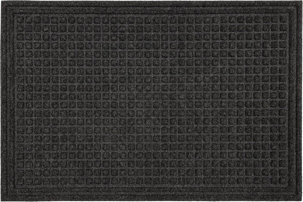 Entryway Door Mat 2' x 3' All Weather Doormat Outdoor Non Slip Recycled Rubber, Black Squares