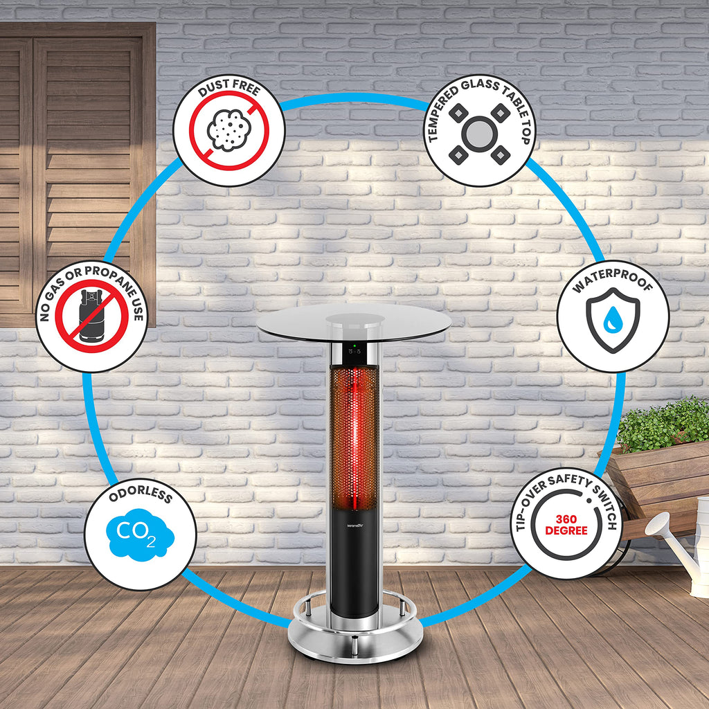 Infrared Patio Heater, Electric Patio Heater for Indoor/Outdoor Use, Portable Table Heater with Remote Control, 1500