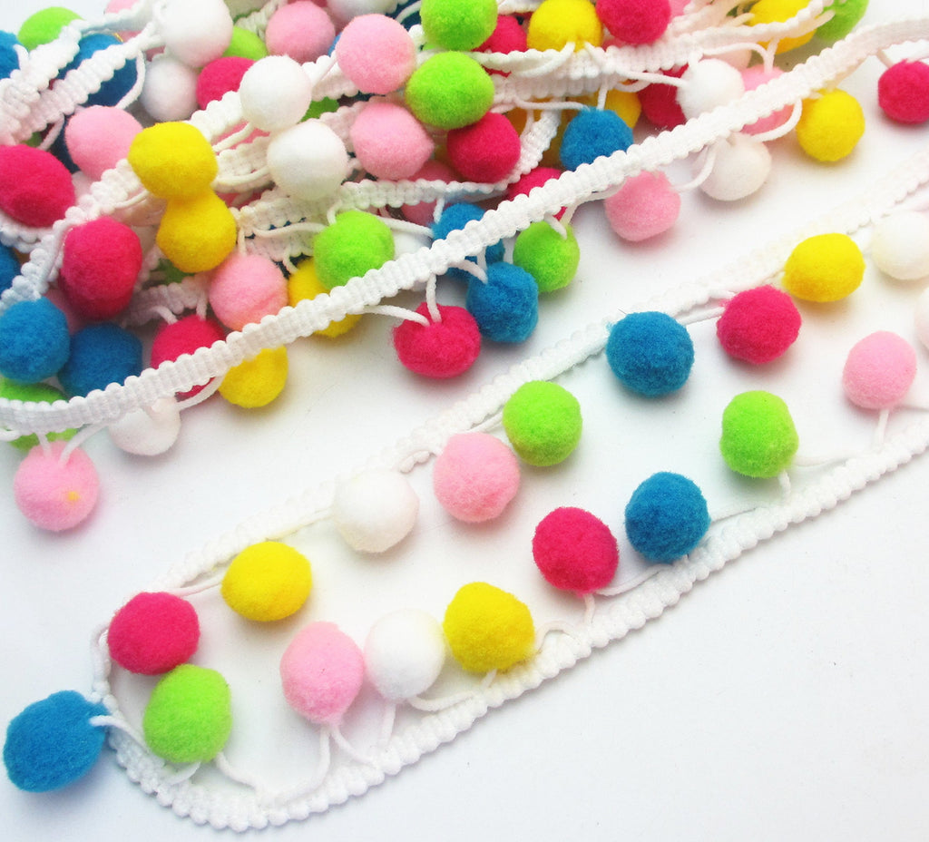 Colorful 15mm Pom Pom Ball Fringe Trim Ribbon for Clothes Sewing Home Party Wedding Decoration Lace Ribbon - 5yards