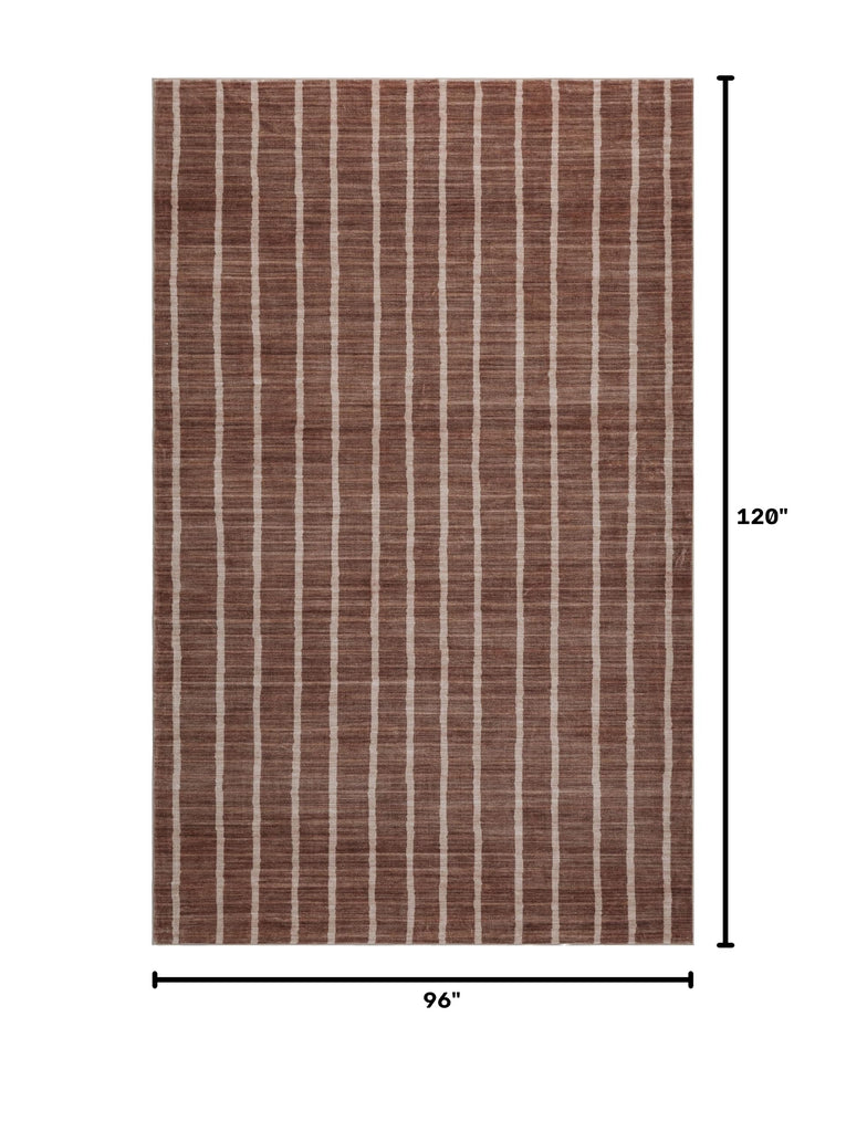 Washable Orton Distressed Ticking Stripe Machine-Washable Polyester Area Rug, Brown and Cream, Farmhouse