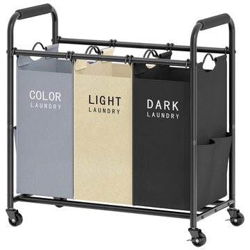 3 Bag Laundry Sorter Cart, Laundry Hamper 3 Section, 3 Colors