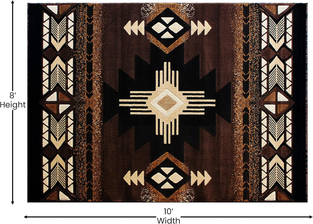 Mohave Traditional Southwestern Style Area Rug - Rustic Chocolate Accent Rug - - Olefin Fibers with Jute