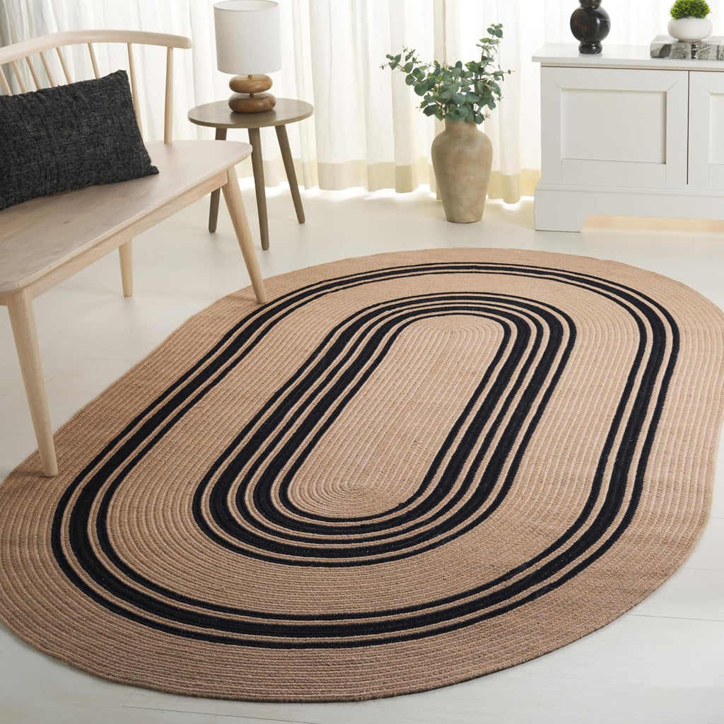 Braided Oval Rug 5x8, Jute Textured Brown & Black BRA804Z