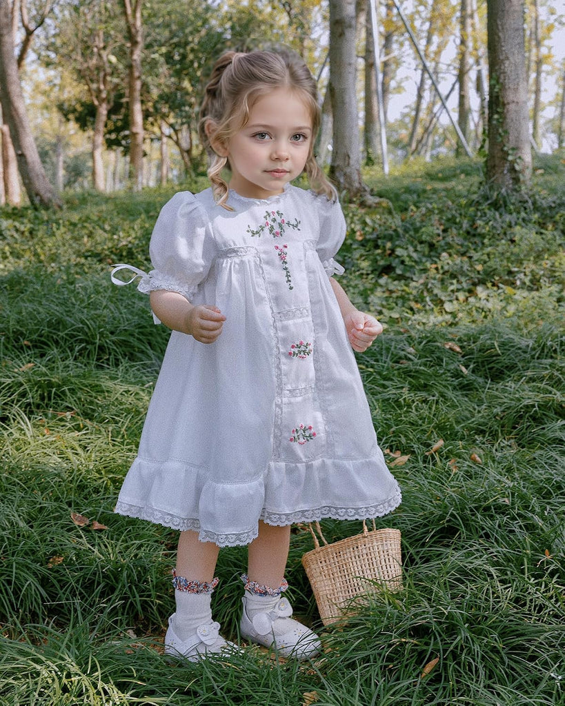 Toddler Girls White Princess Lace Dress | Vintage Floral Embroidered Heirlown Gown | Kids' Special Occasion Party