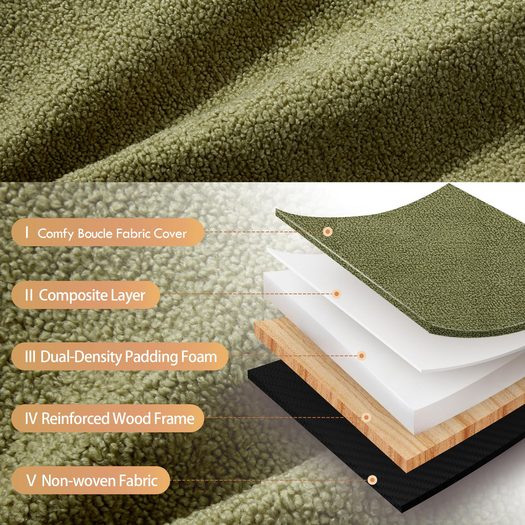 Olive Green‌ Modern Ottoman, 21" Square Fuzzy Couch Sherpa Pouf Ottoman, Tufted Cute Boucle Fabric Foot Stools