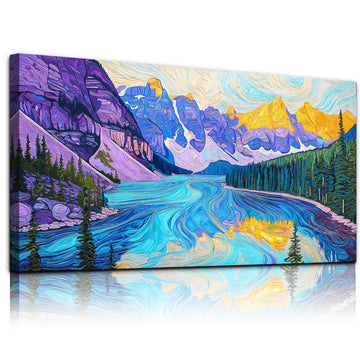 Abstract Van Gogh Style Mountain River Wall Decor Colorful Landscape Wall Art, Textured Decor Living Room Kitchen