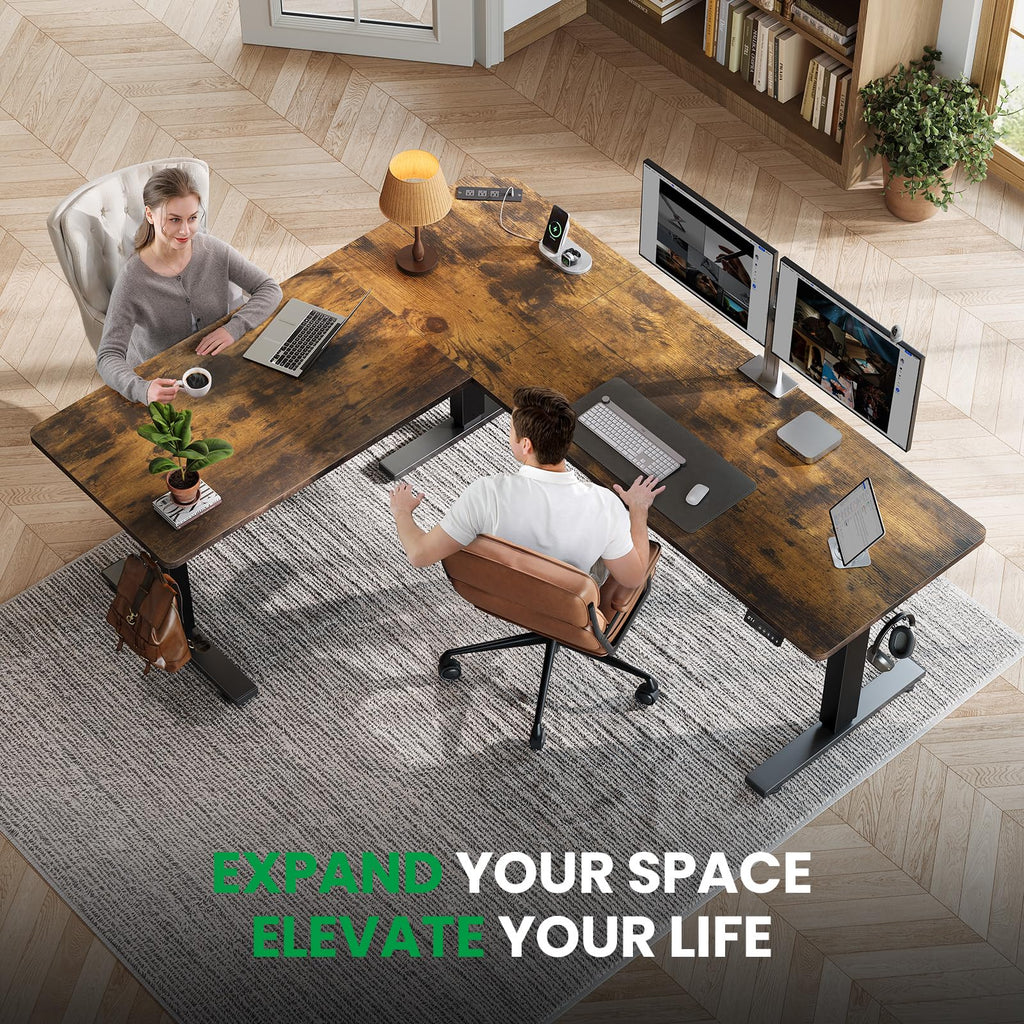 L-Shaped Standing Desk - 75 x 63 Inch Adjustable Corner Standing Desk with Charging Station - L Shape Sit Stand Table
