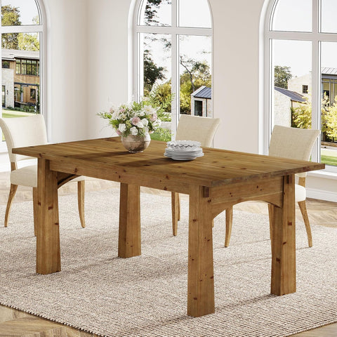 Solid Wood Dining Table for 4-6 People, 63-Inch Farmhouse Kitchen Table with Rich Grain and Texture, Wooden