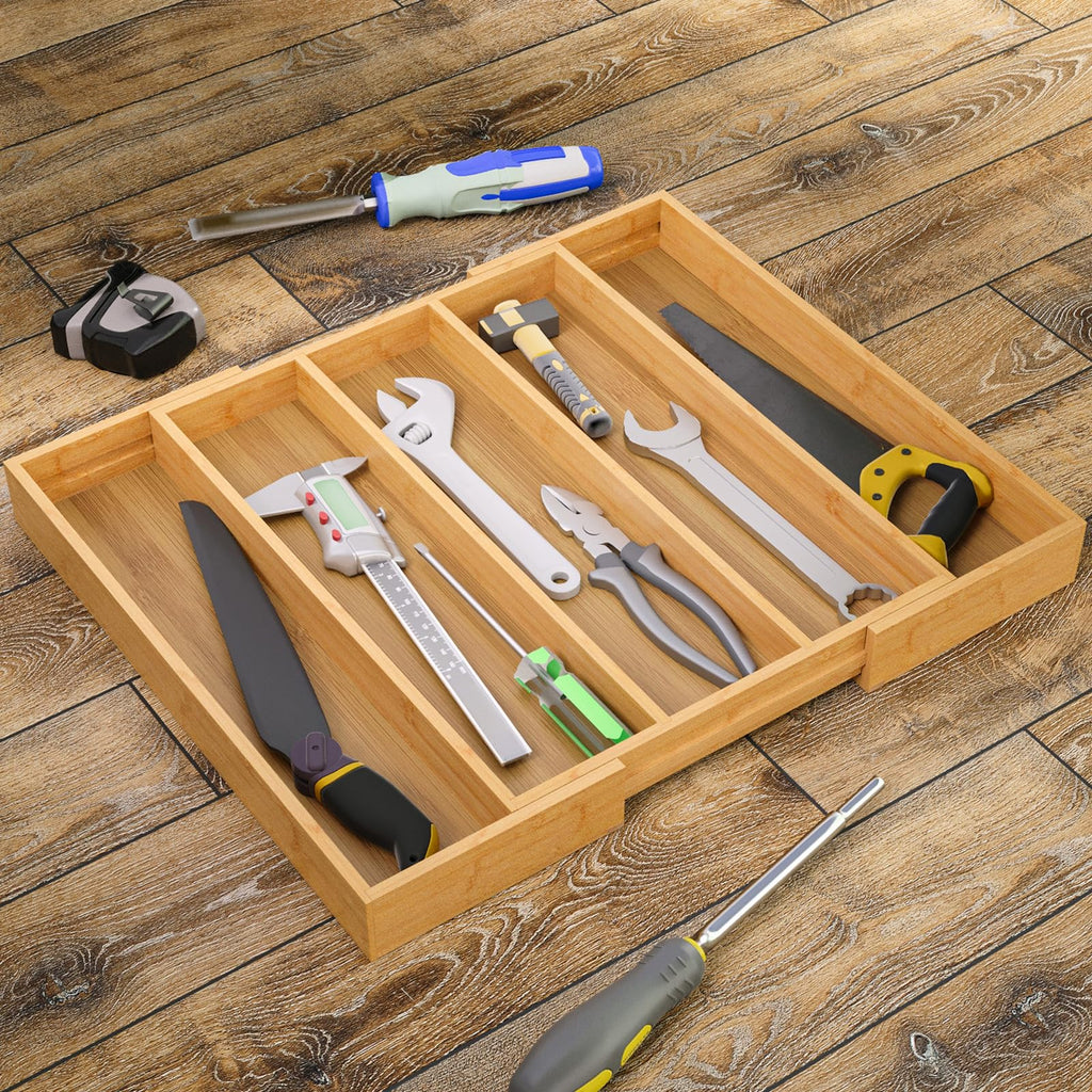 Expandable Bamboo Silverware Organizer, Kitchen Drawer Organizer
