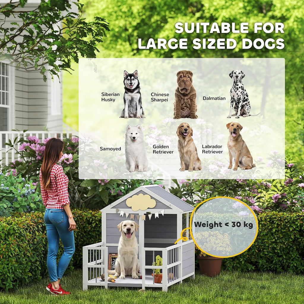 Dog House Outdoor Indoor, 61" x 41" x 47" w/Porch