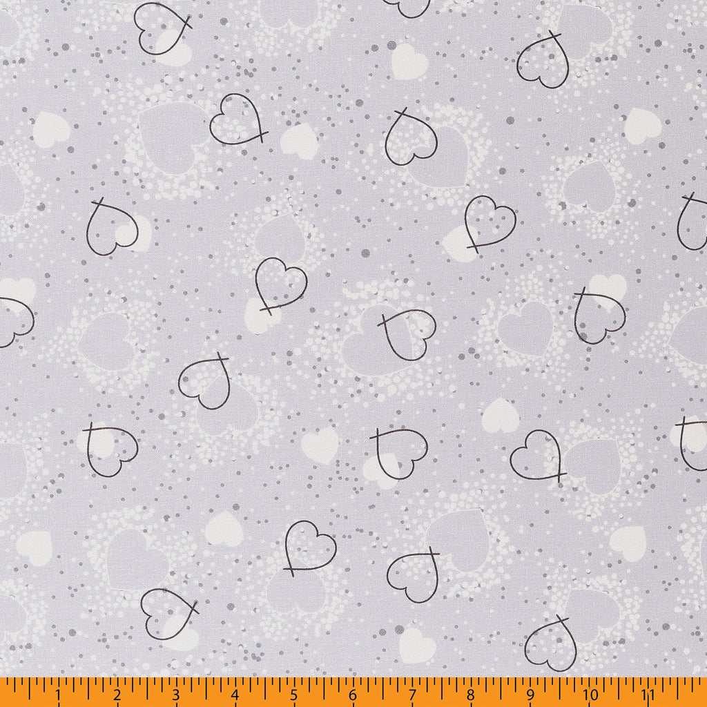 Hearts Adored Cotton Fabric, Grey Cut by The Yard
