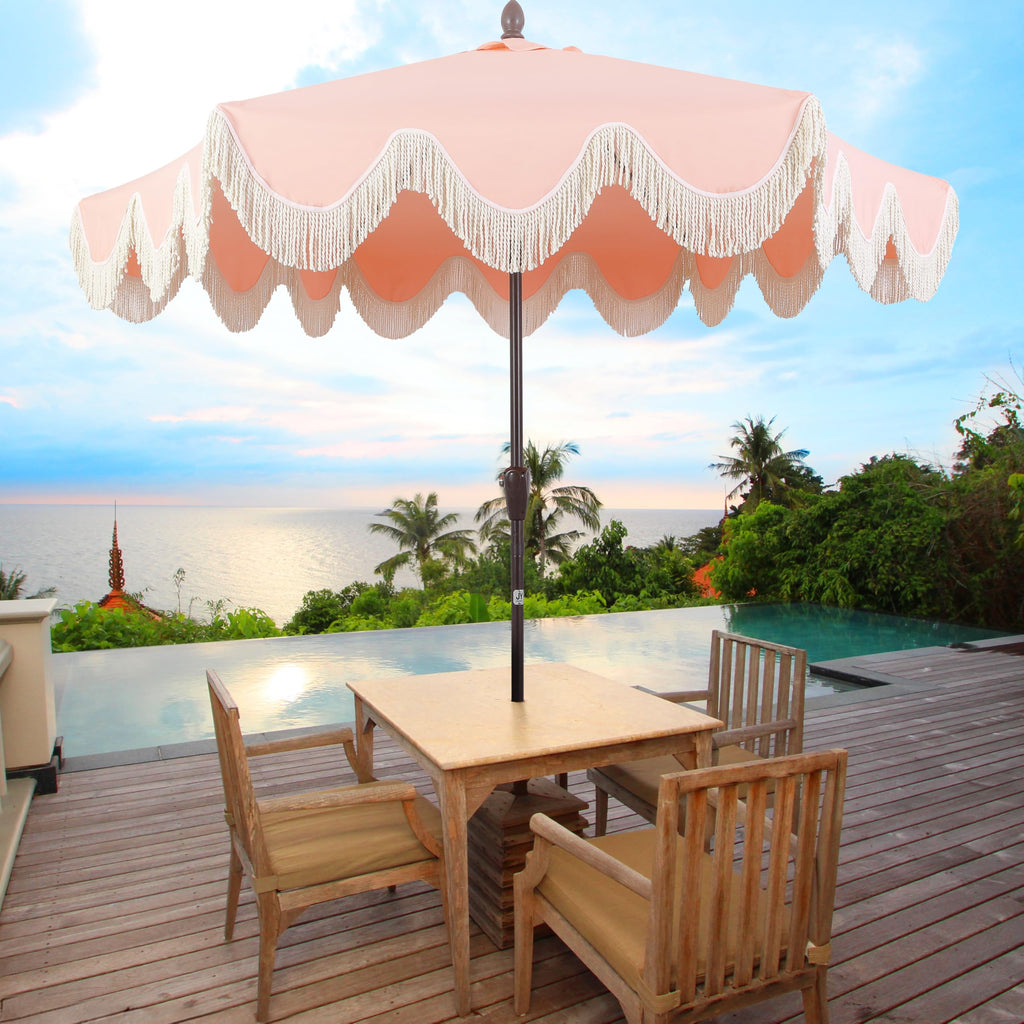 Collins 9' Scalloped Market Patio Umbrella, Coral Pink/Brown