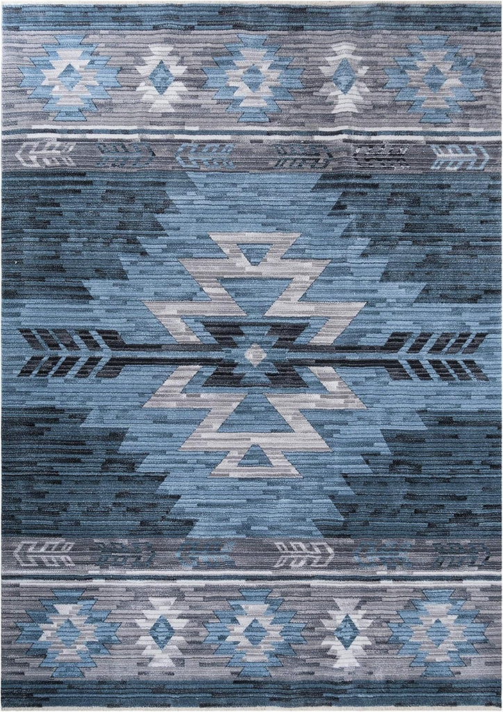 HR- Southwestern Rug Navajo Native American Inspired Modern Faded Tribal Floorcover Area Rugs Navy Blue Gray