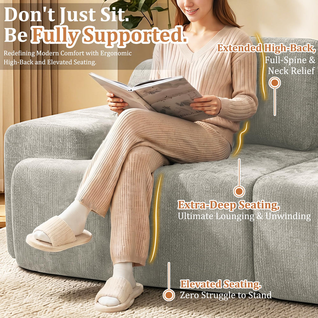 196" U Shaped Oversized Boneless Couch, Comfort Cloud Sectional Couches, Modular Sofa High Back & Extra Deep Seat