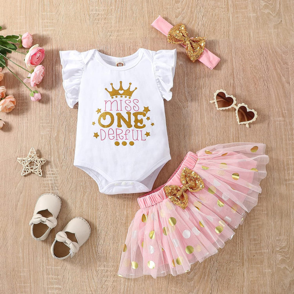 Baby Girl 1st Birthday Cake Smash Outfit Toddler Girl Frist Birthday Tutu Dress with Headband Clothes Set