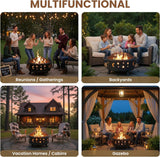 Fire Pit - 32-Inch Outdoor Wood Burning Firepit with Screen, Poker, and Cover - Outdoor Fire Pits for Backyard, Deck, or Patio by (Black) - Image 5