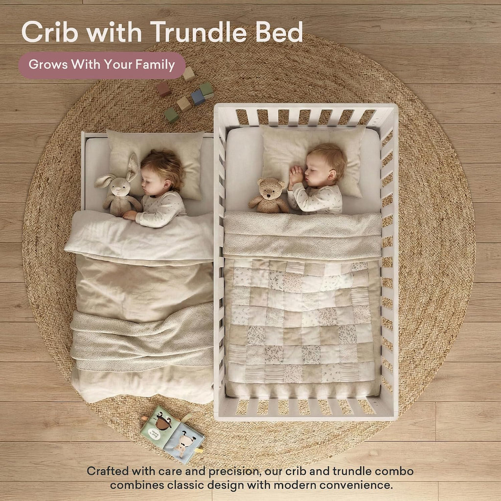 Lulla & Lulli 3-in-1 Convertible Baby Crib with Trundle - Solid Wood, Non-Toxic Finish, Converts to Toddler Bed &