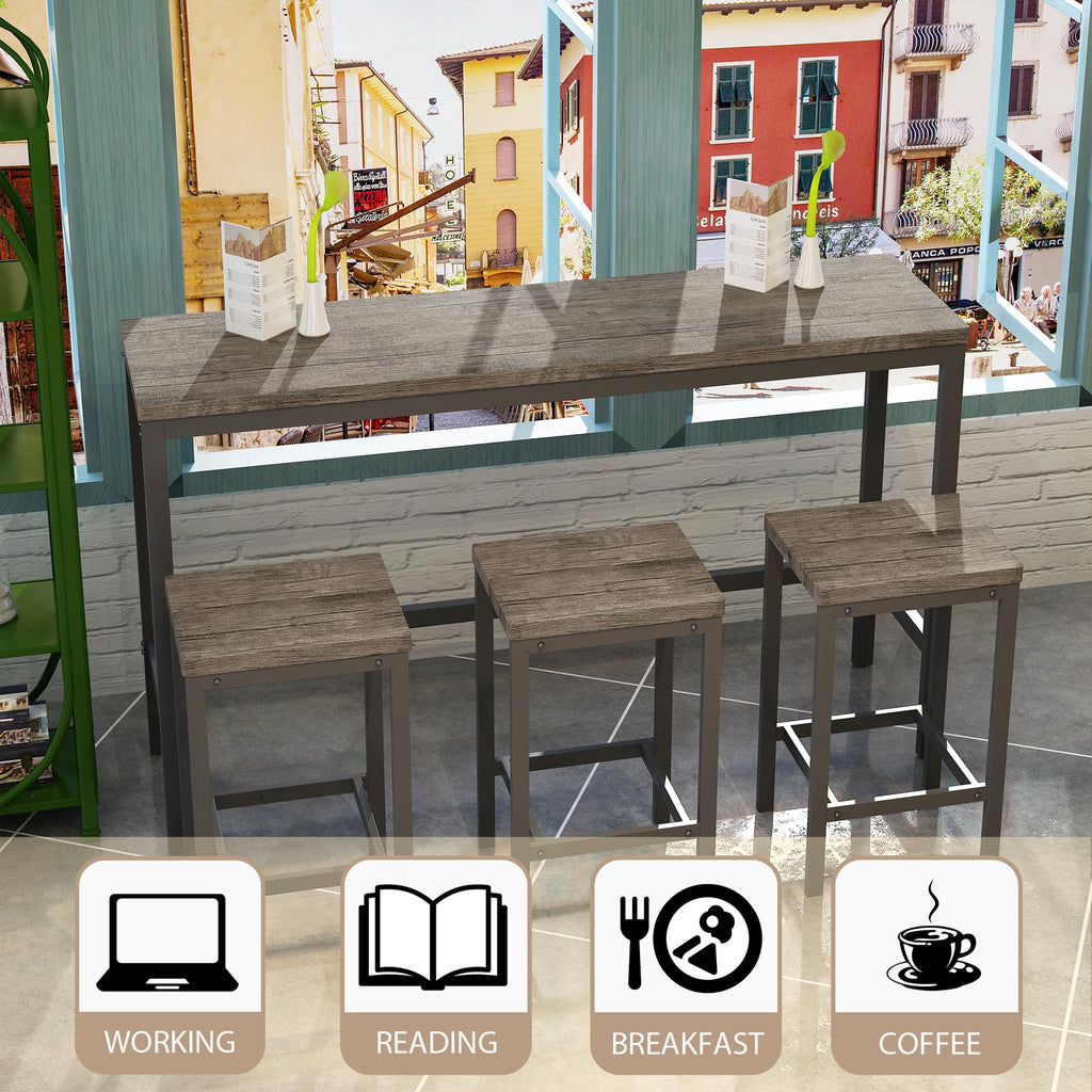 Modern Design 4-Piece Counter Height Extra Long Dining Table Set with 3 Stools and Side Table with