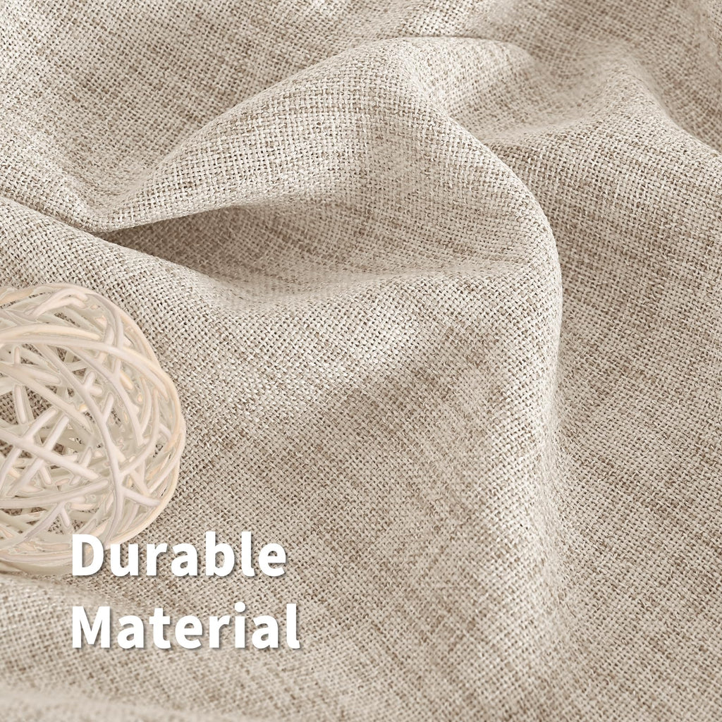 Natural Linen Curtains 54 Inch Length for Short Living Room Windows, Rod Pocket Rustic Country Drapes Light Filtering