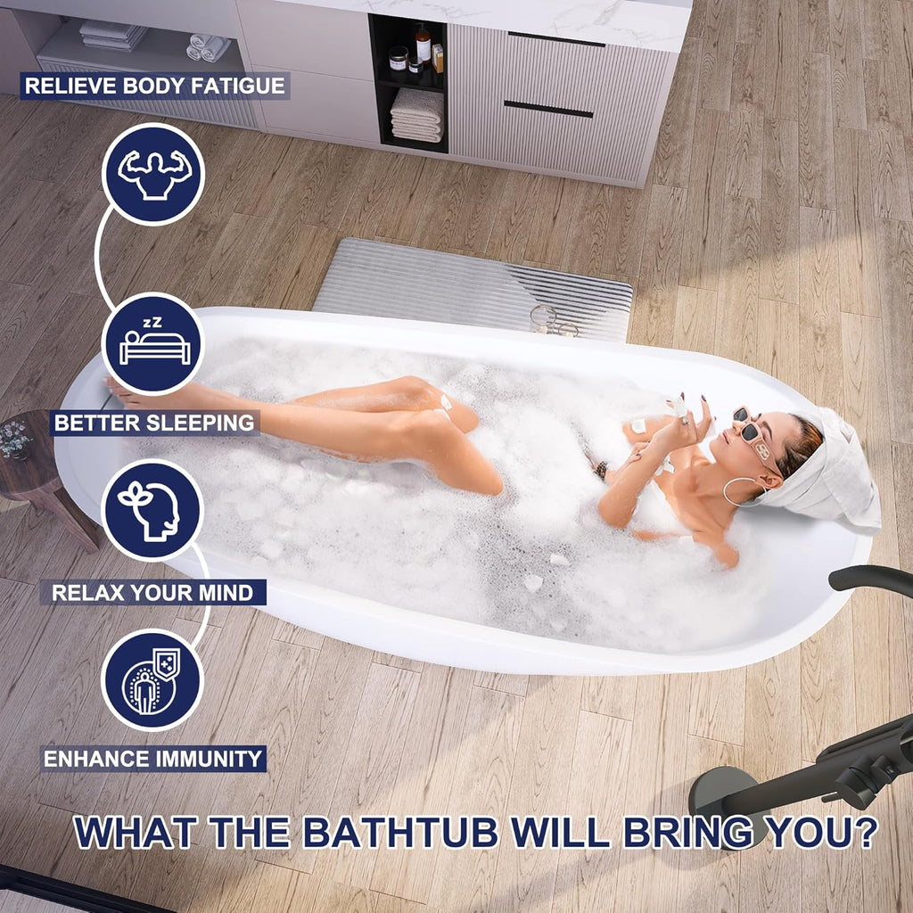 59" Acrylic Free Standing Tub, Stand Alone Tub, Freestanding Bathtub, Soaking Bathtub, cUPC Certified, CM(Glossy White)