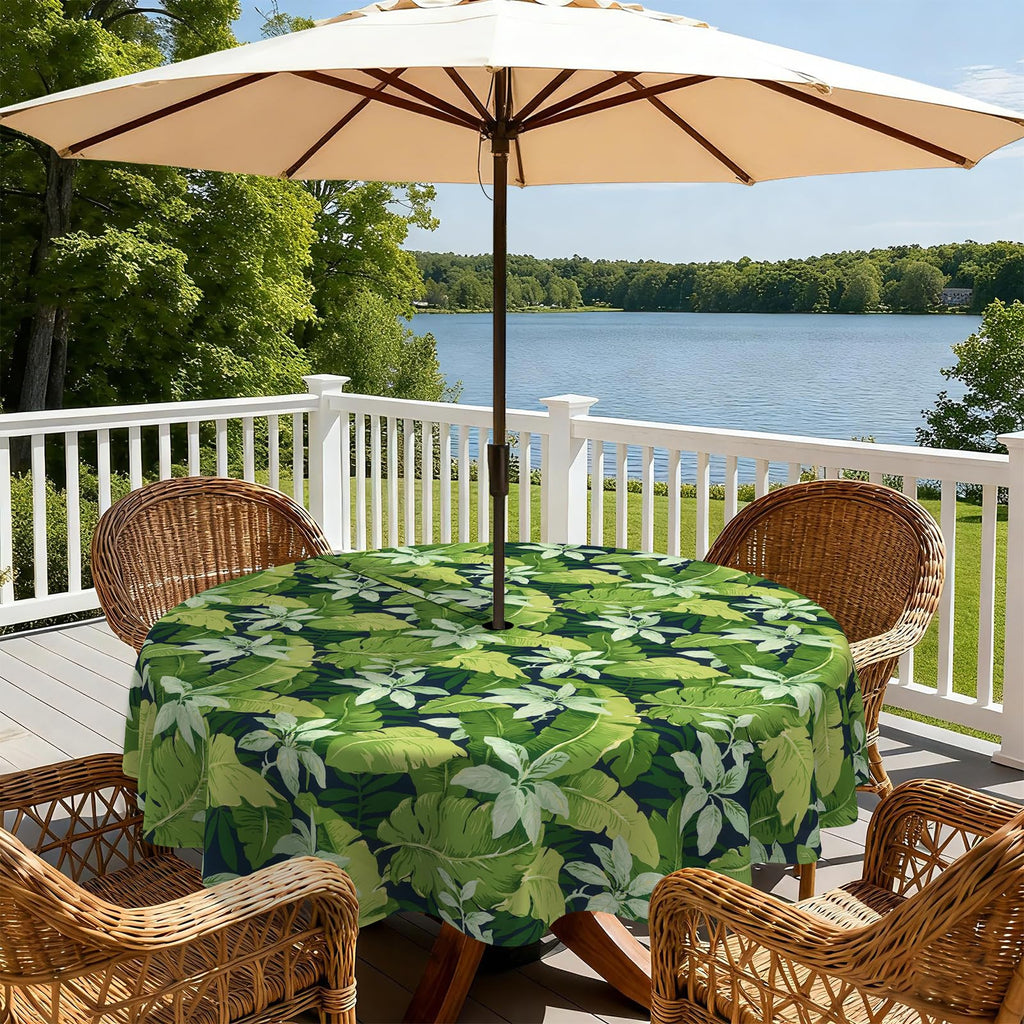 Outdoor/Indoor Round Tablecloth, Patio Stain Resistant Table Covers with Umbrella Hole and Zipper Garden Buffet Table