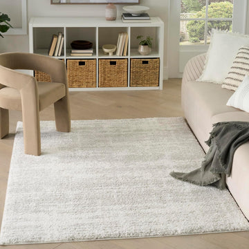 Home Modern Shag Ivory Grey Area Rug - Easy Clean, Non Shedding, Bed Room, Living Room, Dining Room