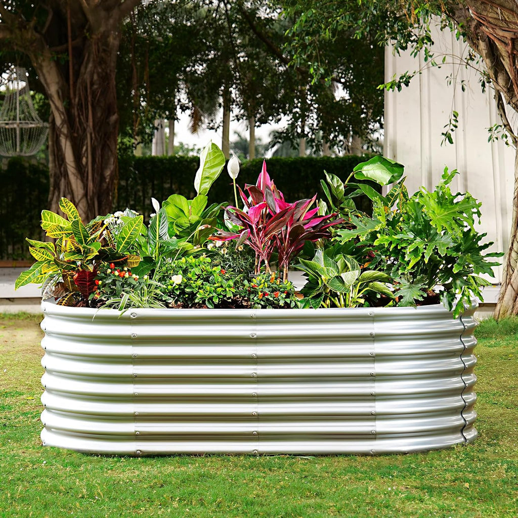 Galvanized Raised Garden Bed, 8x4x2ft Planter Boxes Outdoor, Oval Larger Metal Planter Boxes for Vegetables, Fruits