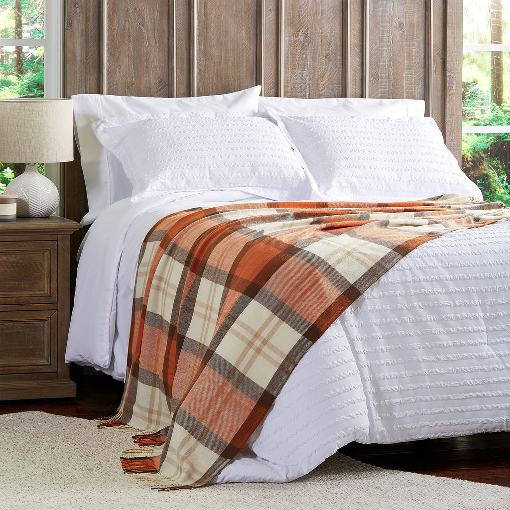 Oversized Throw Blanket for Couch, Spice Orange Plaid, 60" x 70"
