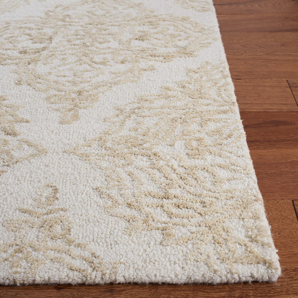 Abstract Area Rug - 9' x 12', Ivory & Beige, Handmade Wool
