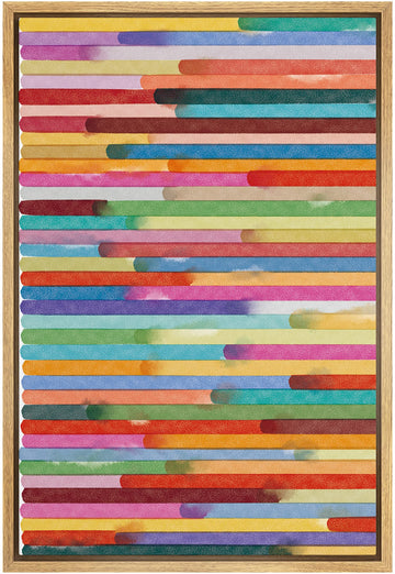 Framed Canvas Wall Art Multicolor Rainbow Stripes Lines Color Block Pattern Geometric Shapes Watercolor Minimalism