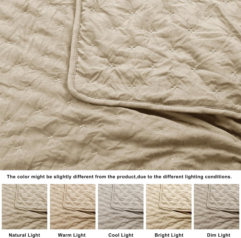 Cloud Oversized King Quilt Sets with Pillow Shams, Beige California Cal King Lightweight Soft Coverlet Bedspread, Tan