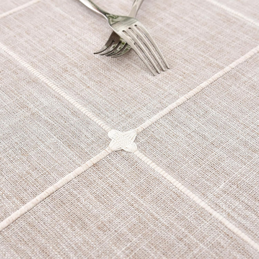 Farmhouse Embroidered Plaid Tablecloth Lattice Heavy Weight Fabric Table Cloth Oval Rustic Brown Che