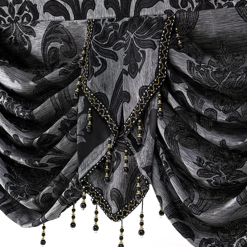 Halloween Black Waterfall Valance for Windows Luxury Gothic Valance Curtains, Bay Window, Jacquard Damask Window
