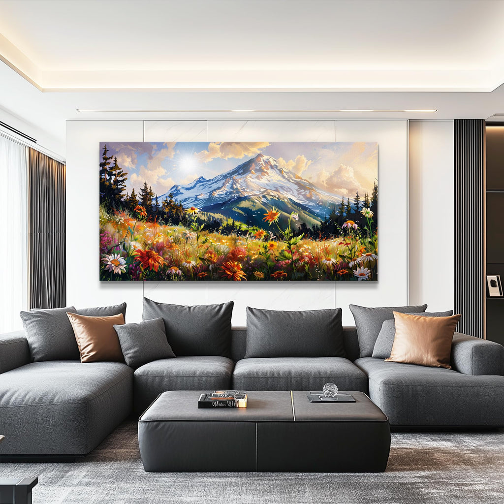 Canvas Wall Art Framed Wall Decor Modern Office Wall Decoration Mountain Flower Landscape Paintings Farmhouse