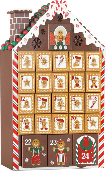Reusable Wooden Advent Calendar to Fill - Gingerbread House with LED Lighting - DIY Christmas Calendar 10.31 x 17.72