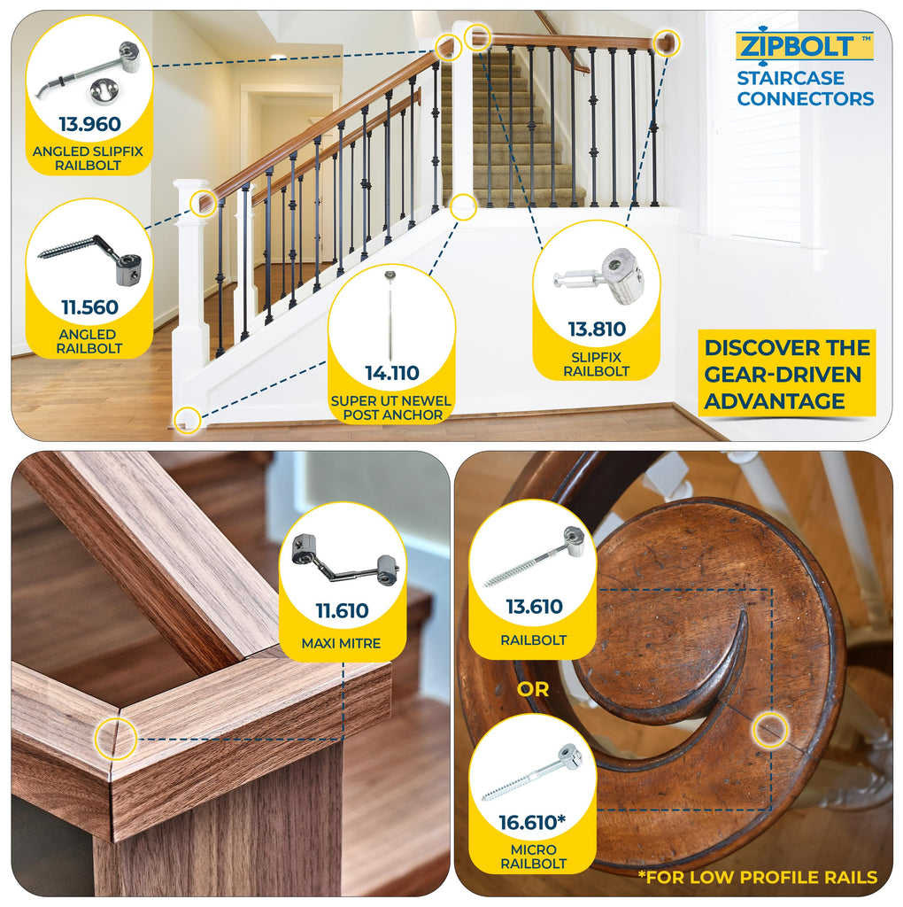 Angled Railbolt, Handrail to Newel Post, 5 x 2-Pack, 11.560