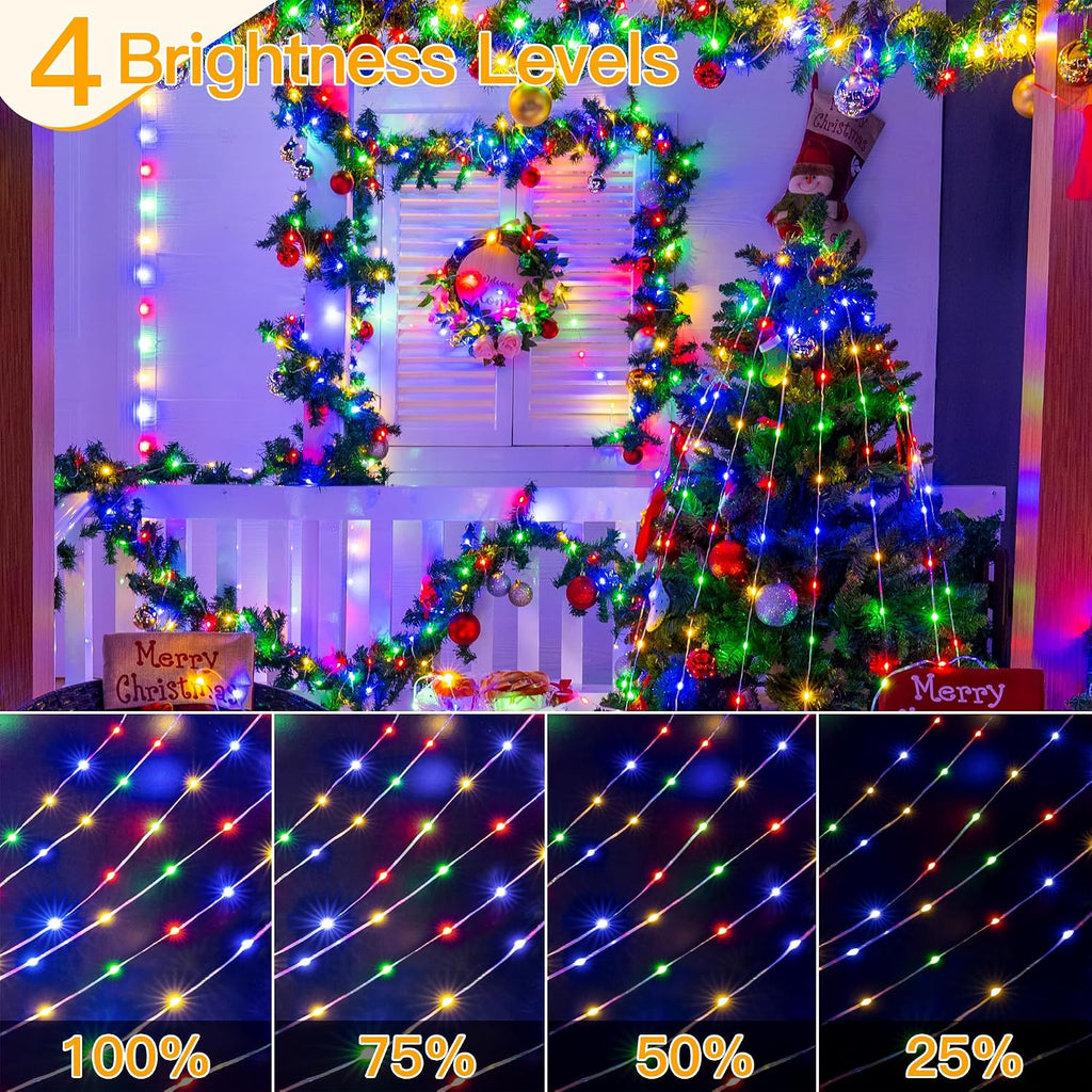 Christmas Lights Warm and Multicolor, 600LED 197FT Christmas Tree Lights IP67 Waterproof, Plug in Fairy Light with