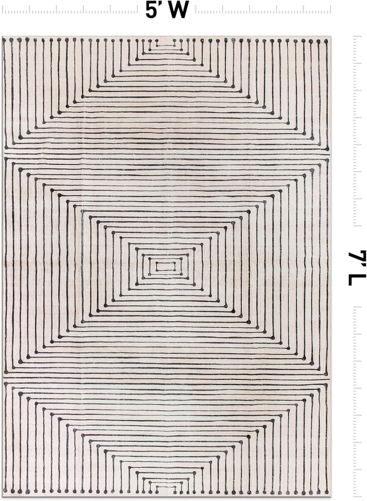 Bohemian Stripes Marbella Non-Slip Washable Area Rug Beige