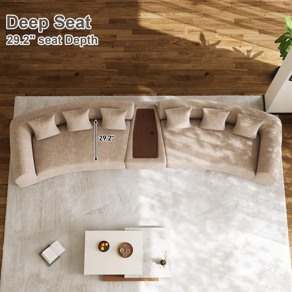 177" Oversized Curved Sectional Sofa, Chenille Cloud Couch, Camel