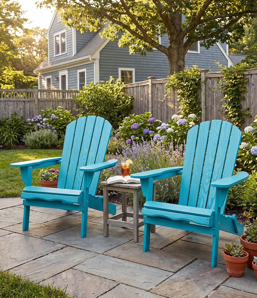 Adirondack Chair Set of 2, Solid Wood Outdoor Folding Embossed Adirondack Chairs Oversized Wooden Lounge Patio Chair
