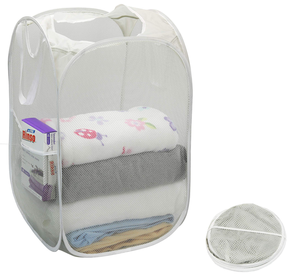 Mesh Pop-Up Laundry Hamper with Side Pocket, 2 Pack, Gray