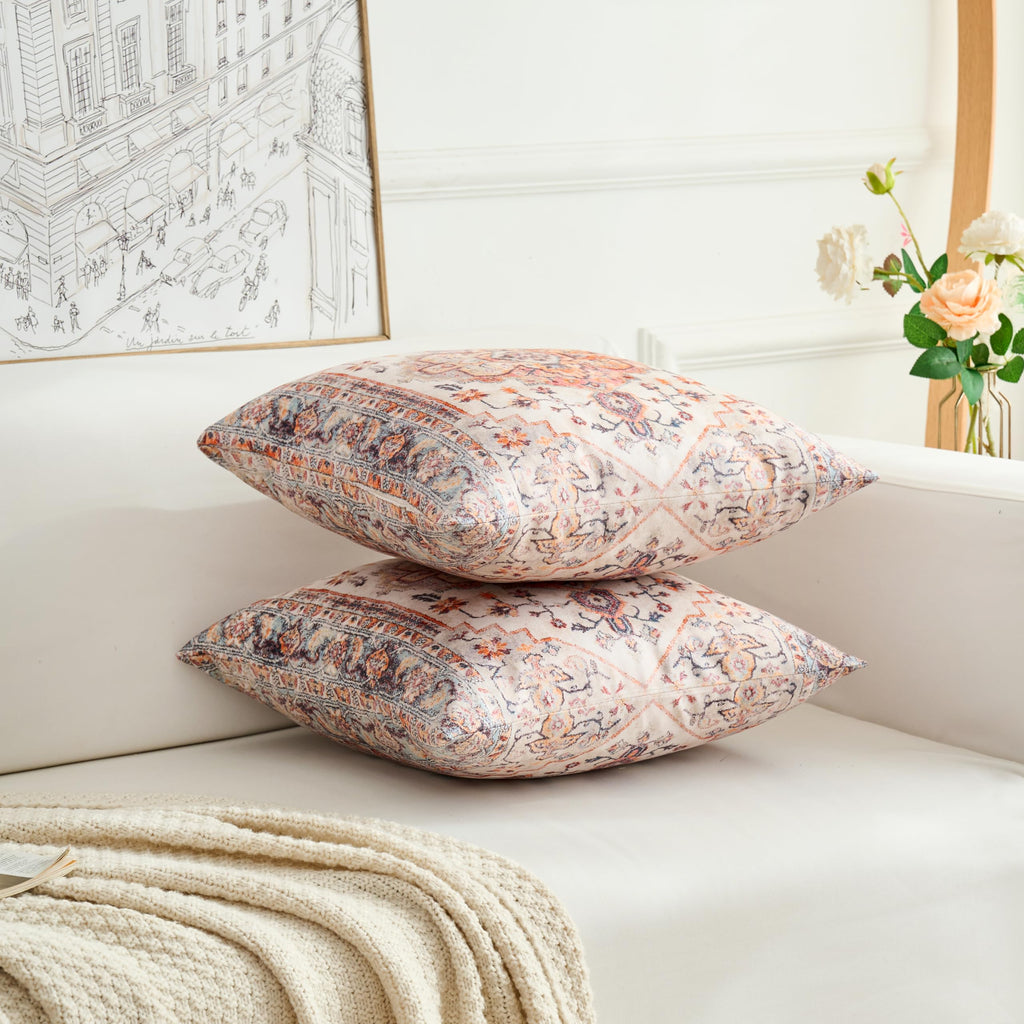 Boho Throw Pillow Covers 26x26 inch Set of 2, Boho Vintage Carpet Pattern Antique Ethnic Decor Double Sided Pattern